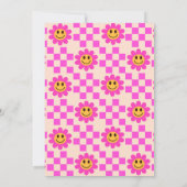 Retro lachende roze bloem geruit meisje verjaardag kaart (Achterkant)