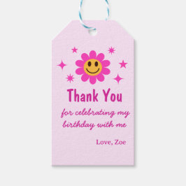 Retro Lachende Roze Bloem Meisje Verjaardags Favor Cadeaulabel