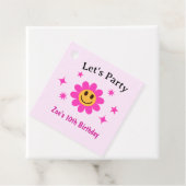 Retro Lachende Roze Bloemenmeisje Verjaardag Bedankjes Labels (In situ)