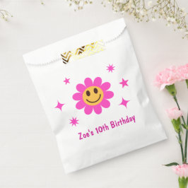 Retro Lachende Roze Bloemenmeisje Verjaardag Bedankzakje