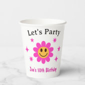 Retro Lachende Roze Bloemenmeisje Verjaardag Papieren Bekers (Achterkant)