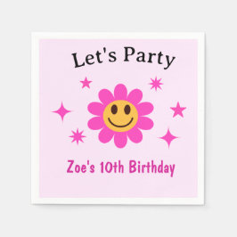 Retro Lachende Roze Bloemenmeisje Verjaardag Servet