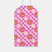 Retro lachende roze Bloemenmeisje verjaardagsgunst Cadeaulabel (Achterkant)