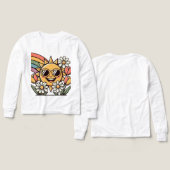 Retro Lachende Zon Regenboog Bloemig Schattig Vint (Voorkant /achterkant)