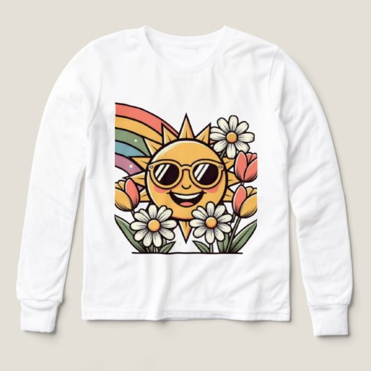 Retro Lachende Zon Regenboog Bloemig Schattig Vint (Voorkant)
