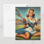Retro Lacrosse Meisje Briefkaart (Voorkant / Achterkant)