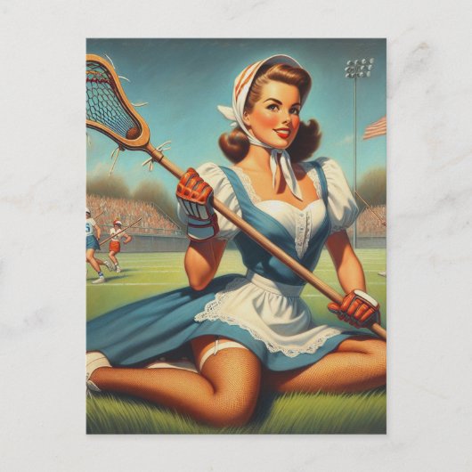 Retro Lacrosse Meisje Briefkaart (Voorkant)