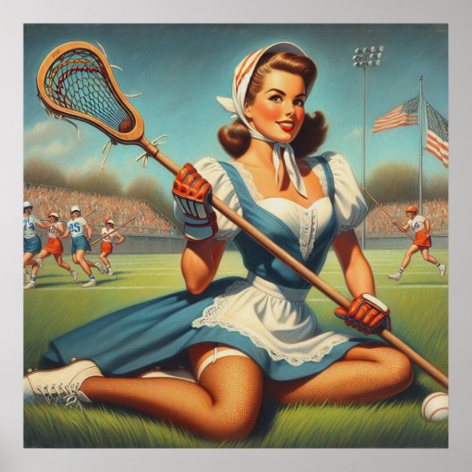 Retro Lacrosse Meisje Poster (Voorkant)