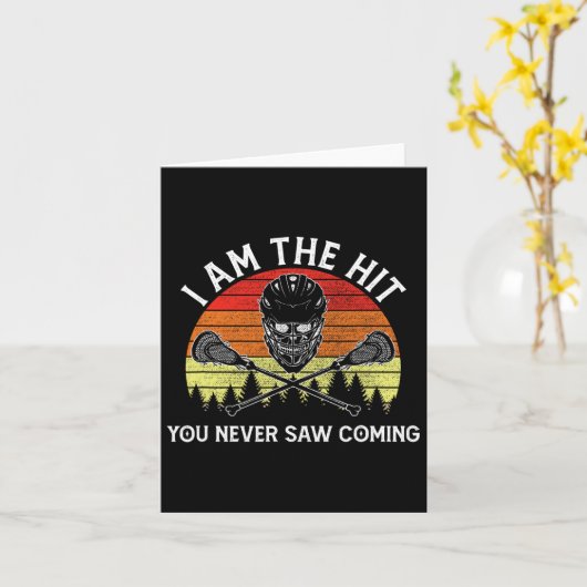 Retro Lacrosse Speler Lax Coach Goalie Ball Sport Kaart (Gele Bloem)