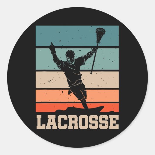 Retro Lacrosse Speler Lax Stick Lacrosse Team Ronde Sticker (Voorkant)