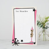 Retro lade afdrukken en roze dress-formulier briefpapier (Staand voorkant)