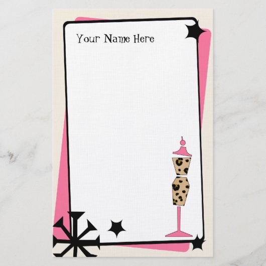 Retro lade afdrukken en roze dress-formulier briefpapier (Voorkant)