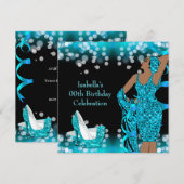 Retro Lady Blauwgroen Glitter High Heels Birthday  Kaart (Voorkant / Achterkant)