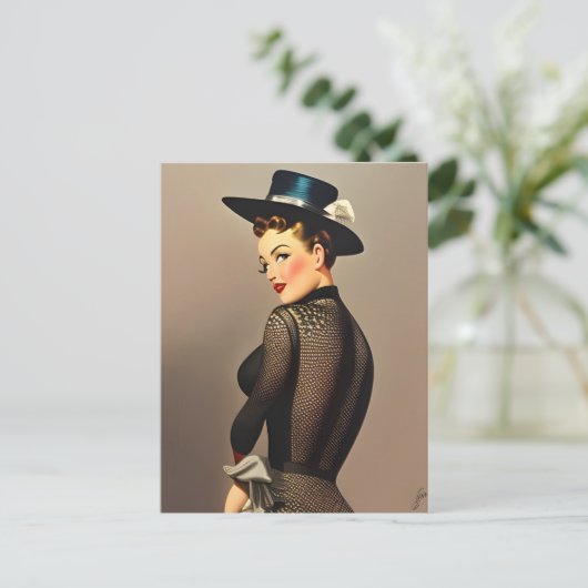 Retro Lady Briefkaart (Staand voorkant)