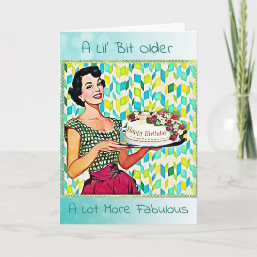 Retro Lady  Cake Verjaardag Kaart (Voorkant)