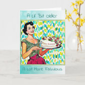 Retro Lady  Cake Verjaardag Kaart (Gele Bloem)