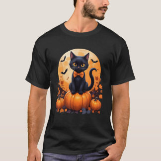 Retro Lady Cat Pumpkin Halloween Kostuum Herfst Au T-shirt