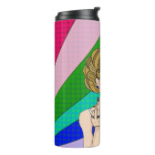 Retro Lady die de vogel overspoelt Thermosbeker (Gedraaid links)