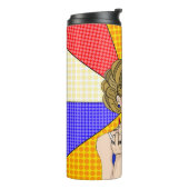 Retro Lady die de vogel overspoelt Thermosbeker (Gedraaid links)