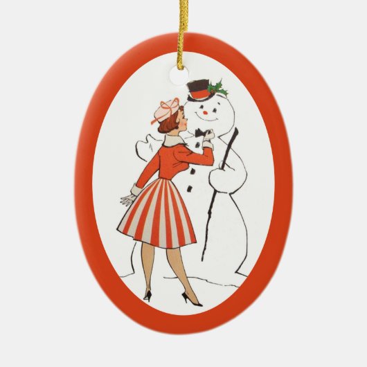 Retro Lady en Snowman Ceramic Ornament (Voorkant)