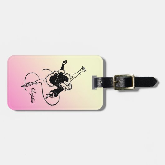  Retro Lady Figuur Skating Personalized Bagagelabel (Voorkant horizontaal)