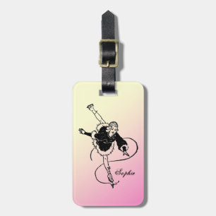  Retro Lady Figuur Skating Personalized Bagagelabel