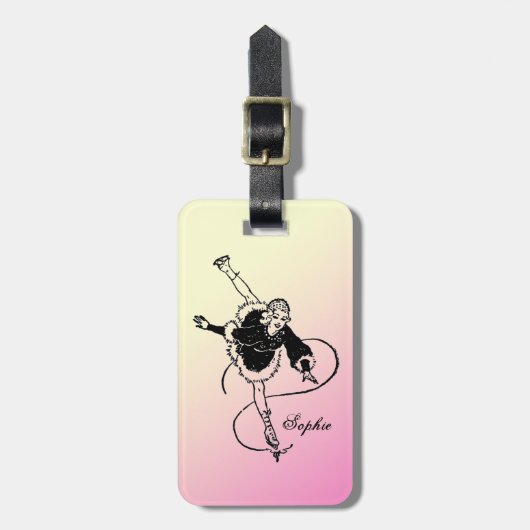Retro Lady Figuur Skating Personalized Bagagelabel (Voorkant verticaal)