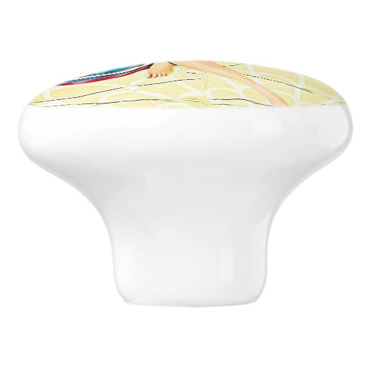 Retro Lady in Sunhat  Keramische Knop (Zijkant)