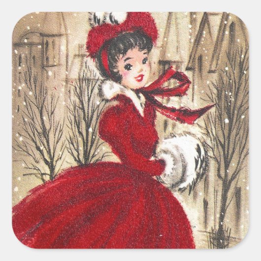 retro lady kerstfeestdag sticker (Voorkant)