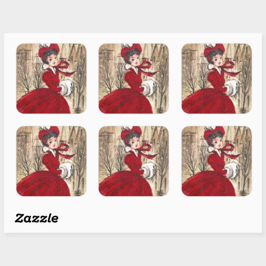  retro lady kerstfeestdag sticker (Vel)