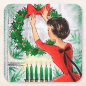 Retro  lady kerstparty onderzetter (Voorkant)