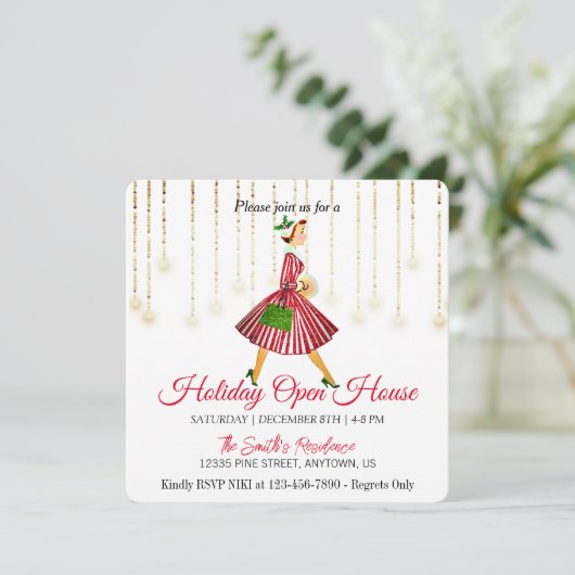 Retro lady kersttree Holiday Kaart (Staand voorkant)