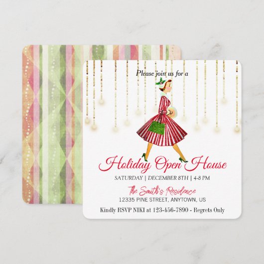 Retro lady kersttree Holiday Kaart (Voorkant / Achterkant)