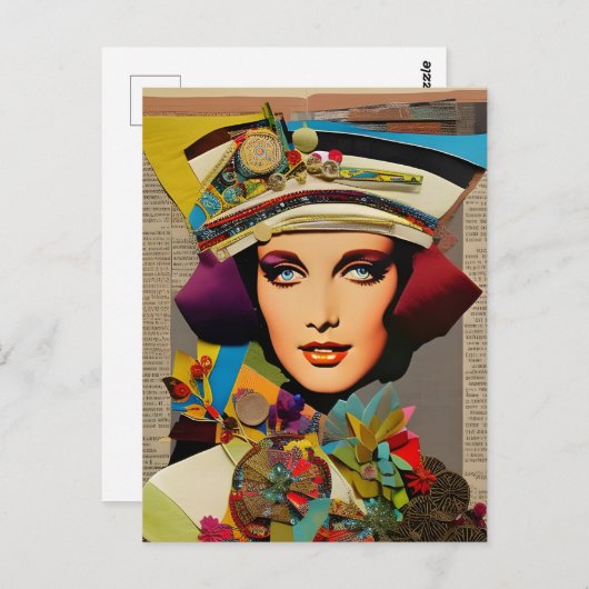 Retro Lady Kleurrijke Mixed Media Collage Abstract Briefkaart (Voorkant / Achterkant)