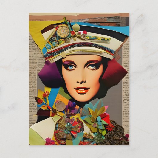Retro Lady Kleurrijke Mixed Media Collage Abstract Briefkaart (Voorkant)