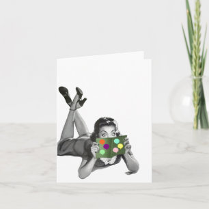 Retro Lady met ballonpartijkaart leeg TY Kaart