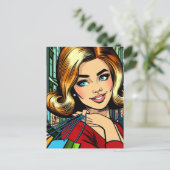 Retro Lady met boodschappentassen Mid Century Briefkaart (Staand voorkant)