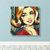 Retro Lady met boodschappentassen Mid Century Canvas Afdruk (Insitu (Houten vloer))