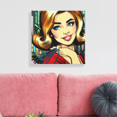 Retro Lady met boodschappentassen Mid Century Canvas Afdruk (Insitu (Woonkamer))
