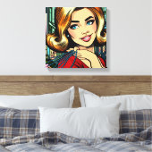 Retro Lady met boodschappentassen Mid Century Canvas Afdruk (Insitu (Slaapkamer))