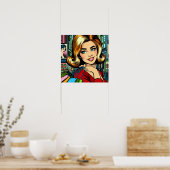 Retro Lady met boodschappentassen Mid Century Poster (Keuken)