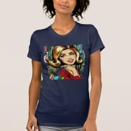 Retro Lady met boodschappentassen Mid Century T-shirt