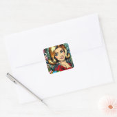 Retro Lady met boodschappentassen Mid Century Vierkante Sticker (Envelop)