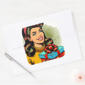 Retro Lady met een Cadeau Vierkante Sticker (Envelop)