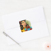 Retro Lady met een Cadeau Vierkante Sticker (Envelop)