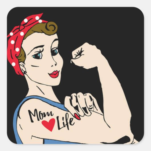 Retro Lady met Tattoo en Bandanna Sticker (Voorkant)