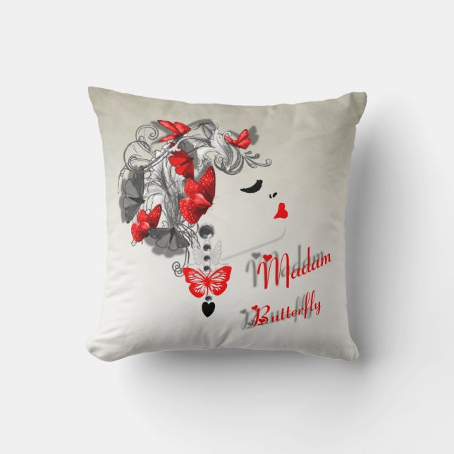 Retro Lady Mevrouw Butterfly Red Mode Kussens (Voorkant)