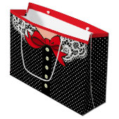 Retro Lady Mode in zwart wit en rood Large Cadeautasje (Voorkant Gekanteld)