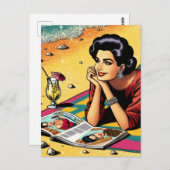 Retro Lady op Beach Dagdromen over Mode Briefkaart (Voorkant / Achterkant)