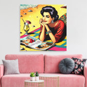 Retro Lady op Beach Dagdromen over Mode Canvas Afdruk (Insitu (Woonkamer))